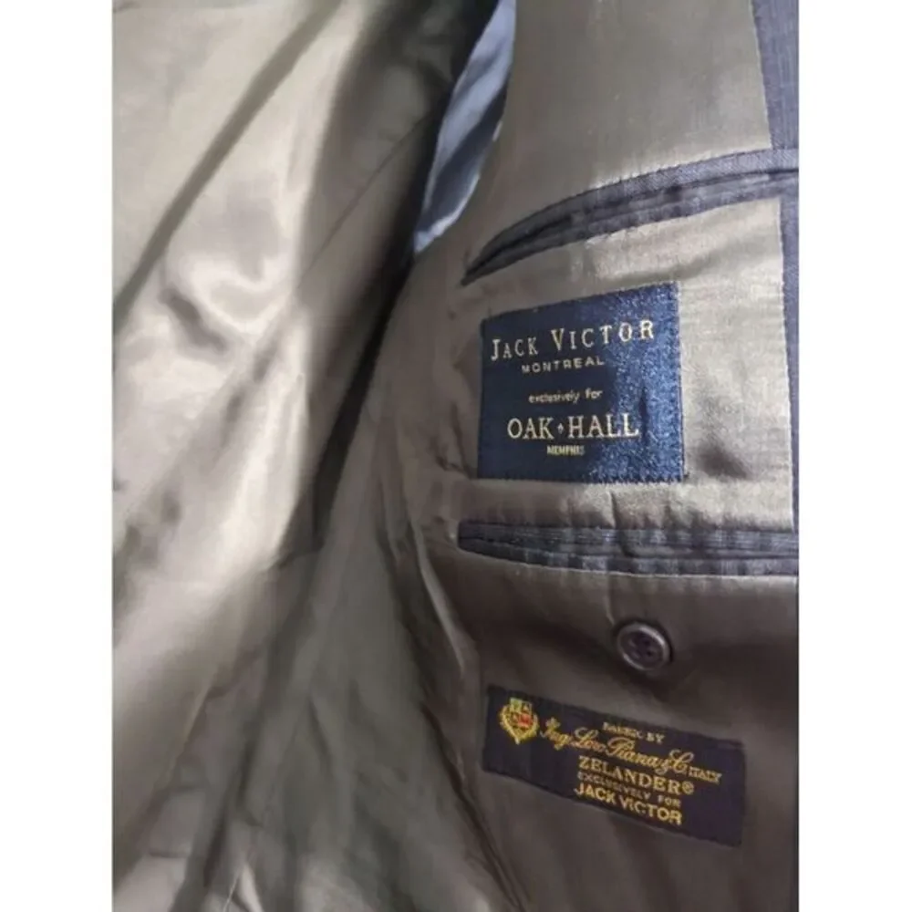 Jack Victor Loro Piana Zelander‎ Wool Blazer 46L Charcoal Grey Glen Plaid Jacket